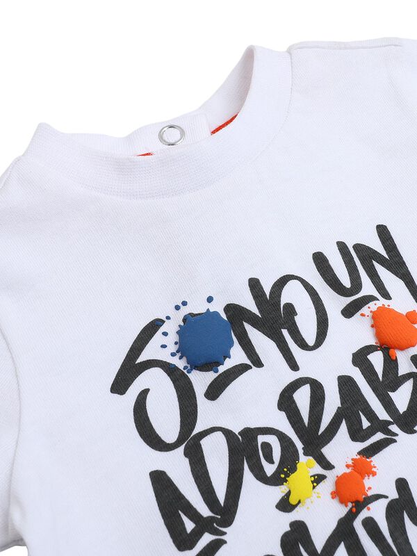 Boys White & Blue Printed T-Shirt with Short Pants image number 4